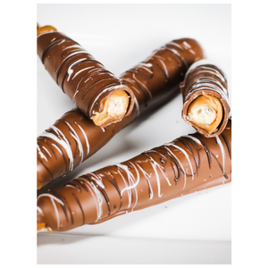 Caramel & Chocolate Dipped Pretzel Rods